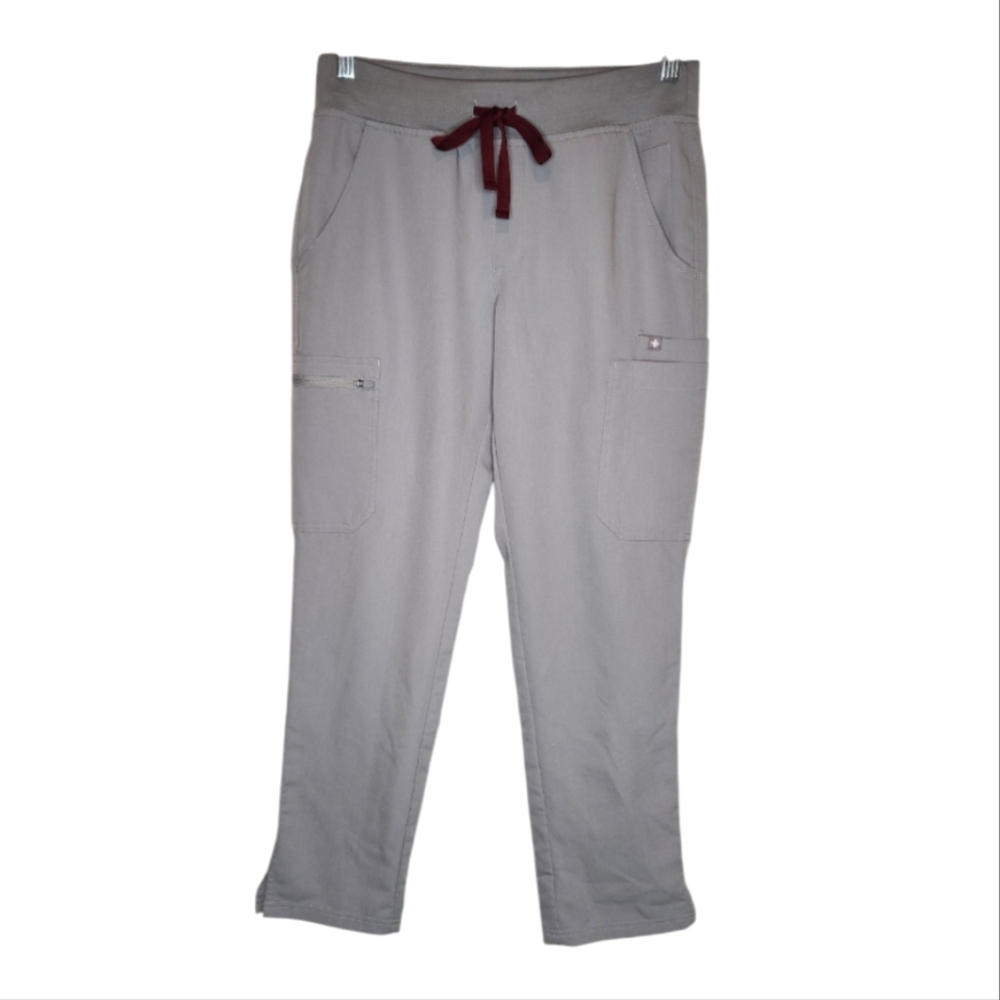 Figs Gray Women's Pants with Burgundy Tie